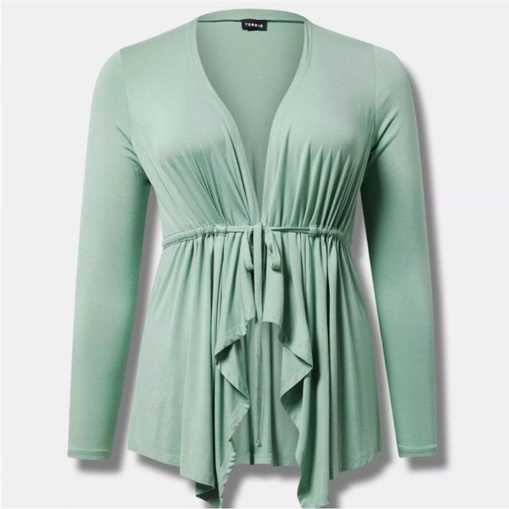 #x1803 - Torrid Super Soft Cinch Front Anorak Granite Green Long Sleeve Cardigan